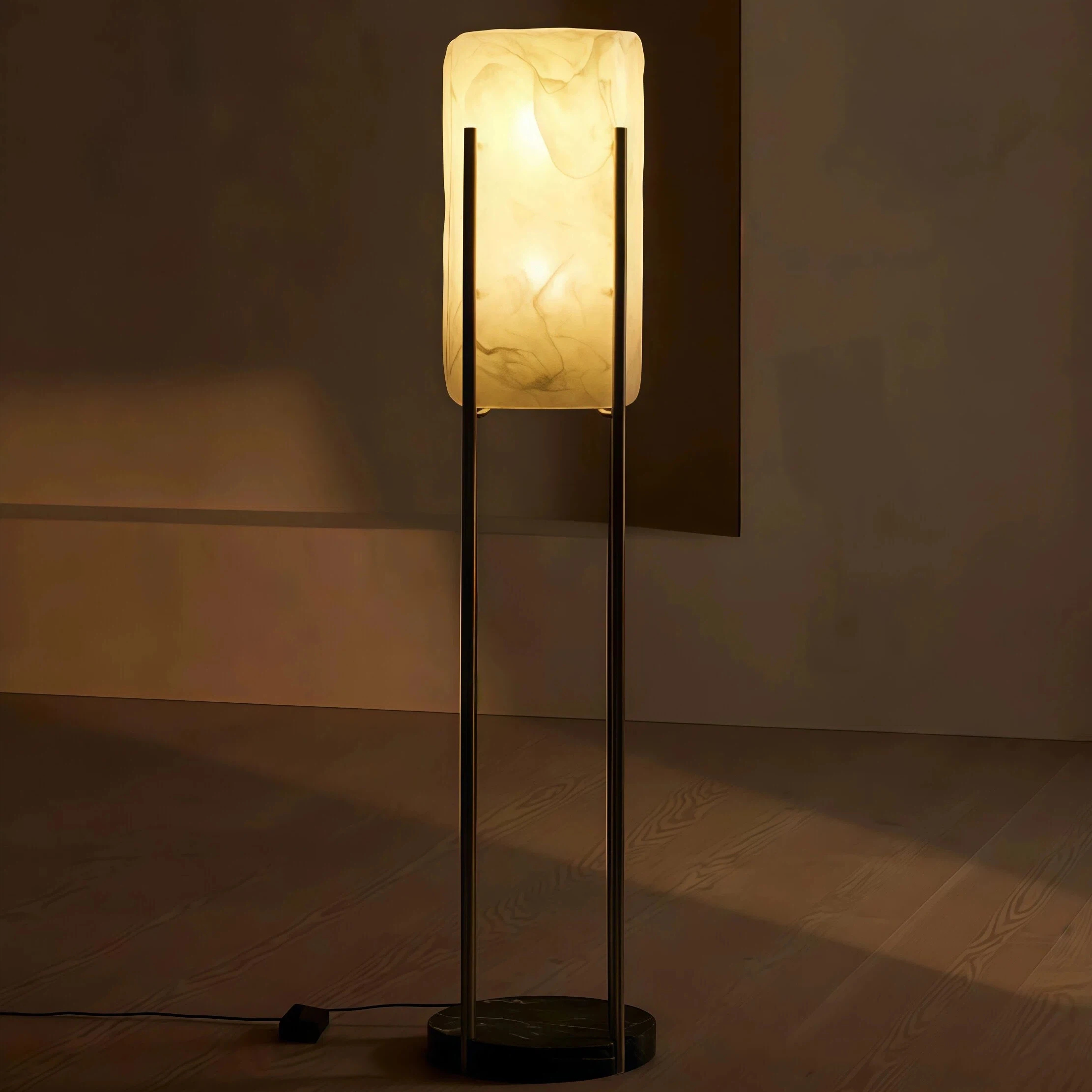 JYLIGHTING Modern Decorative Floor Lamp with Natural Marble Base, Stainless Steel Frame & Cloud Smoke Glass Shade for Residential & Commercial Interior Decoration
