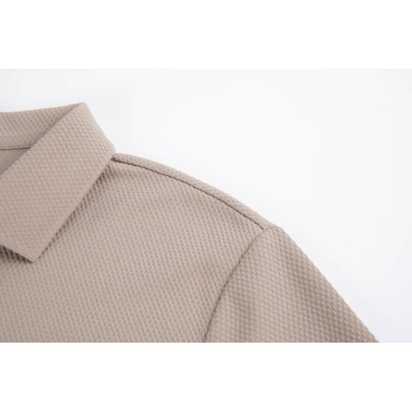 Unisex Cotton-Rich Waffle Knit Long Sleeve Polo Shirt with V-Neck Placket