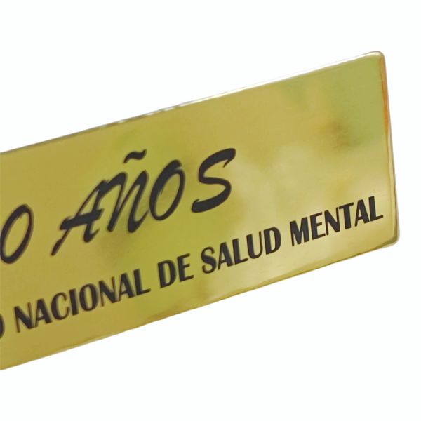 Custom Aluminum Golden Nameplate Black Text Printing Metal Label With 3M Adhesive