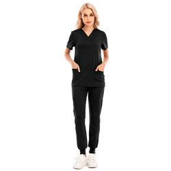 Unisex Custom Logo Strech Solid Color Blue Medical Scrub Clothes