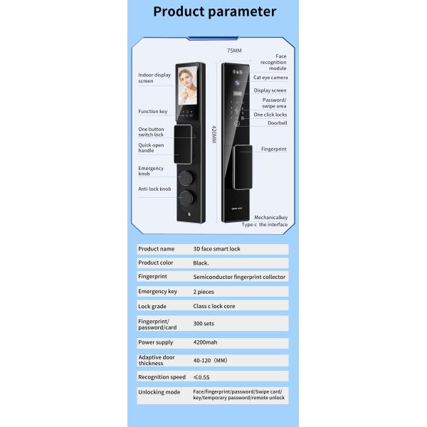 5000 мАч заряжаемый аккумулятор Фейс Дор Лок Туя Приложение с видеоинтерфоном