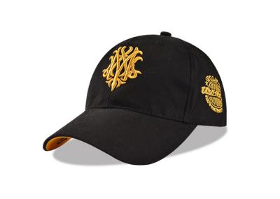 5 Panel Black Cotton Baseball Cap Twill Sandwich Embroidery Gold Logo Anti - Dust