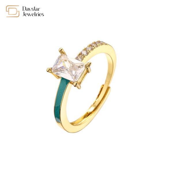 18k Gold Plated Square Diamond Rings Jewelry Adjustable Colorful Enamel Zircon