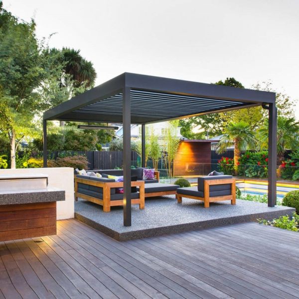 Hot Selling Aluminum Pavilion Easy Assembly Wind Resistant Features Electric Adjustable Pergola for Residential Commercial