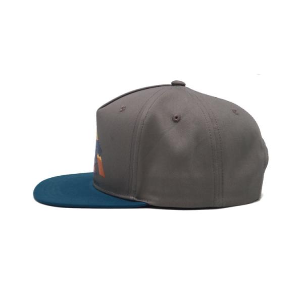 Sublimation Patch In Front Panel Flat Brim Snapback Hats 100% Cotton Twill Grey Caps