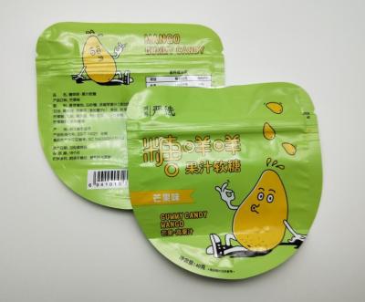 sacos 40g dados forma feitos sob encomenda para o malote plástico pequeno dos doces PE80 com zíper