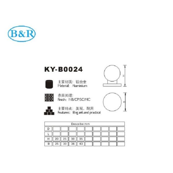 Ручки Б0024 круглого шарика и сплава ручек алюминиевого для кухни шкафа
