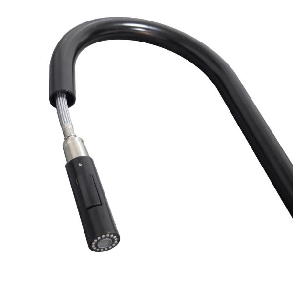 Lead free Matte black long neck kitchen faucet single handle black kitchen faucet with pull out sprayer