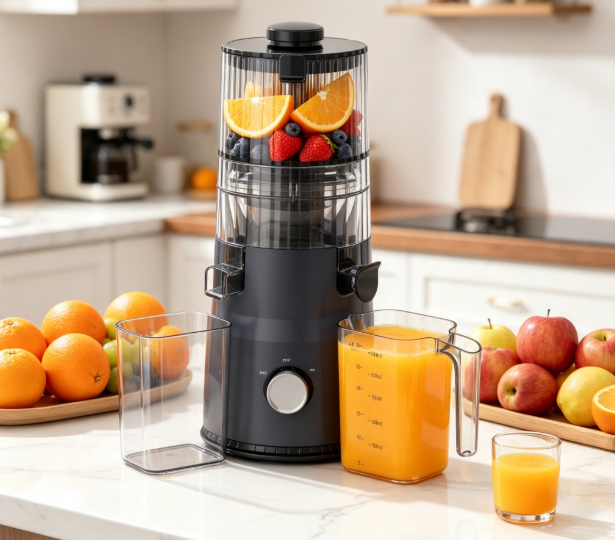 Fresh Smart HJ103 Compact Slow Masticating Juicer – The Perfect Travel Companion for Healthy Living On-the-Go with 135mm Wide Chute, 200W Cold Press & Self-Cleaning