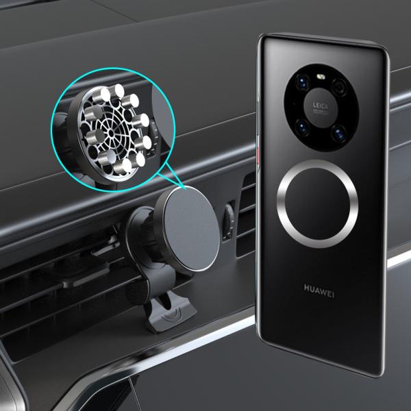 Carregador de carro sem fio de vidro magnético de liga de alumínio redondo de 15W removível 2 em 1