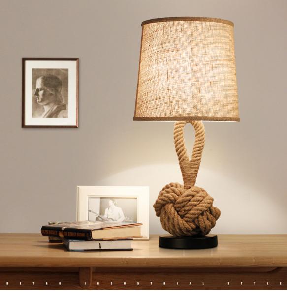 American Table Lamp retro rope cloth loft art bedside lamp bedroom rope table light(WH-VTB-33)