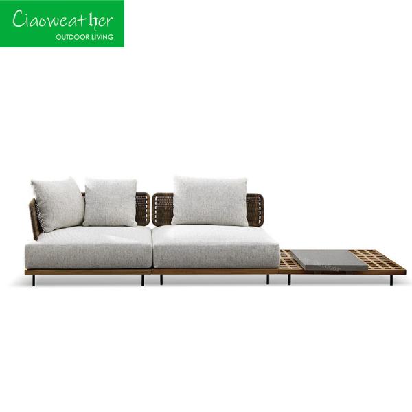 Waterproof Cushions Garden Sofa Set Teak Wood Furniture with Cushion Comfortable Customized Color Sectional Bed Outdoor Sofa