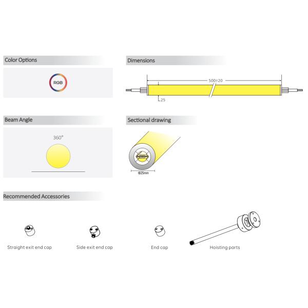 D25mm 360° Negro Neón de luz 2835 24V RGB Neón de luz