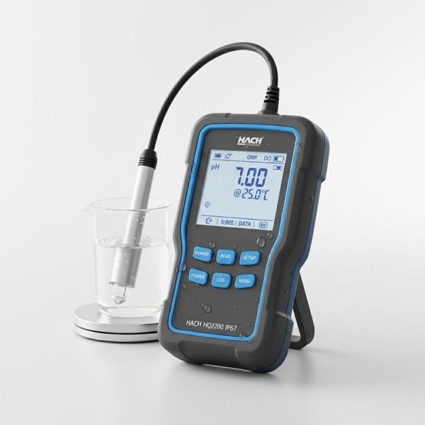 HACH HQ2200 IP67 Waterproof Portable Water Quality Meter with 10,000 Data Readings and Automatic Calibration.
