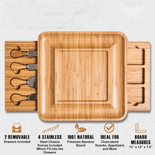 ODM Natural Kitchen Cutting Board Bamboo Charcuterie Platter With Utensils