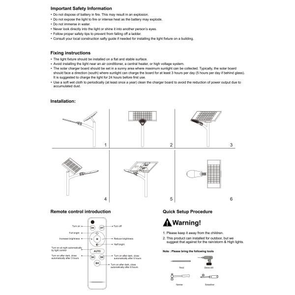 1400lm 80WH High Lumen Solar Light Adjustable Rod Connection Aluminum 2700K