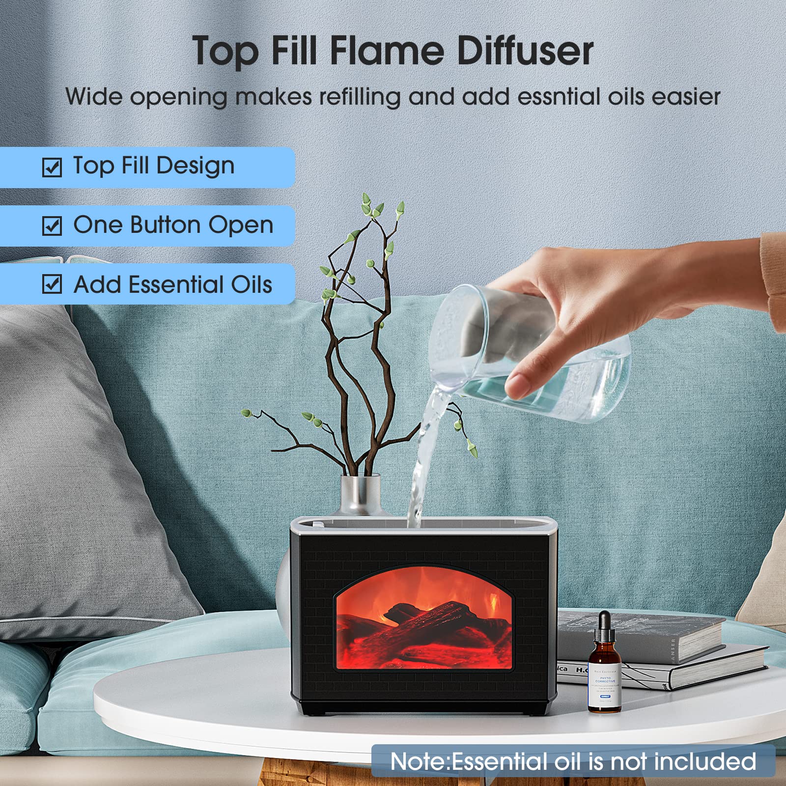 Ultrasonic USB Essential Oil 240ML Fire Fireplace Decoration Mist Air Aroma Diffuser Flame Aromatherapy Humidifier
