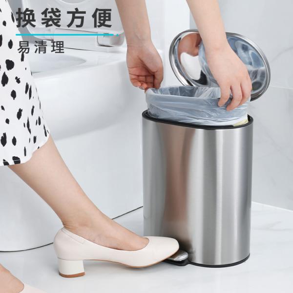 Home 6L Bamboo Lid Foot Pedal Trash Can Oval Shape Rolling Cover Type