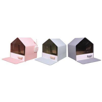 Gray Pink Semi Enclosed Litter Box OEM / ODM Semi Closed Cat Litter Box