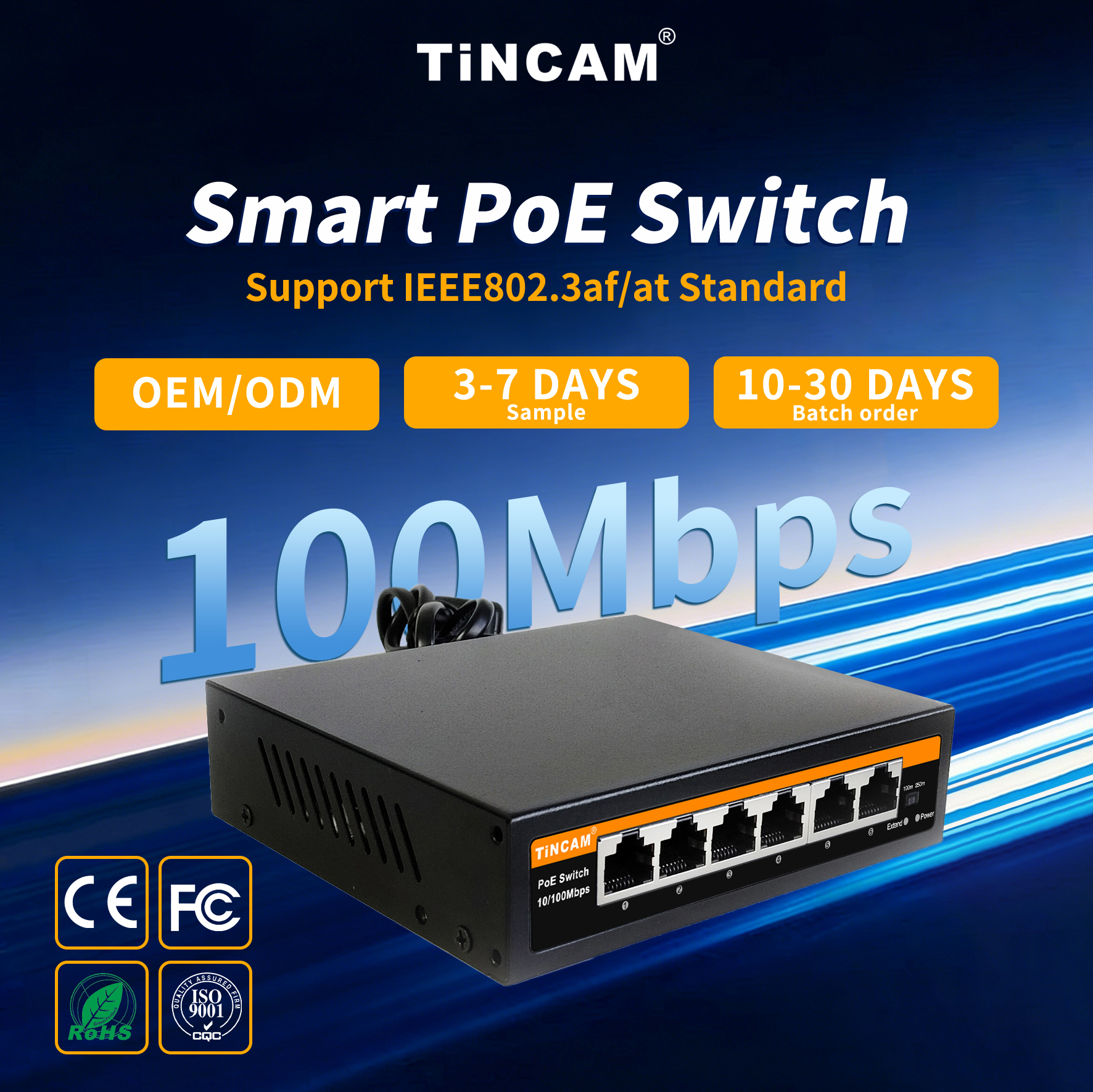 4 Port PoE Switch with 2 Fast Ethernet Uplink Ports 6-Port Unmanaged PoE Switch IEEE 802.3af/at 48W Built-in Power Supply Unmanaged TNC-EPS4306N4