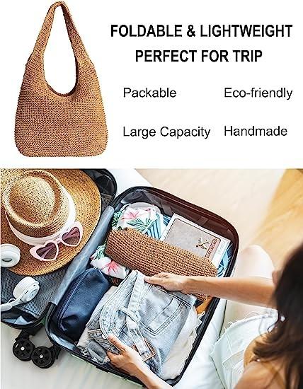 Woven Tote Bag for Women Large Straw Bags Summer Beach Hand-woven Shoulder Bag Boho Rattan Handbag