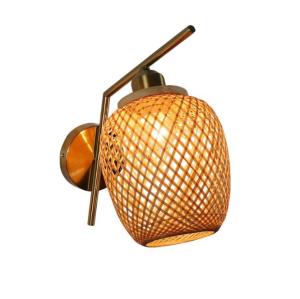 Natural Modern Rattan Wall Lights , 3500K Warm White Bamboo Wall Sconce