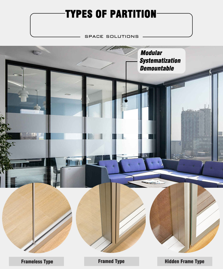 Customized Design Office Wall Separator Glass Room Dividers for Office