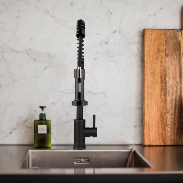 Hot and Cold Water Mixer Single Hole 360 Rotation Kitchen Faucet in Black for Kithcen