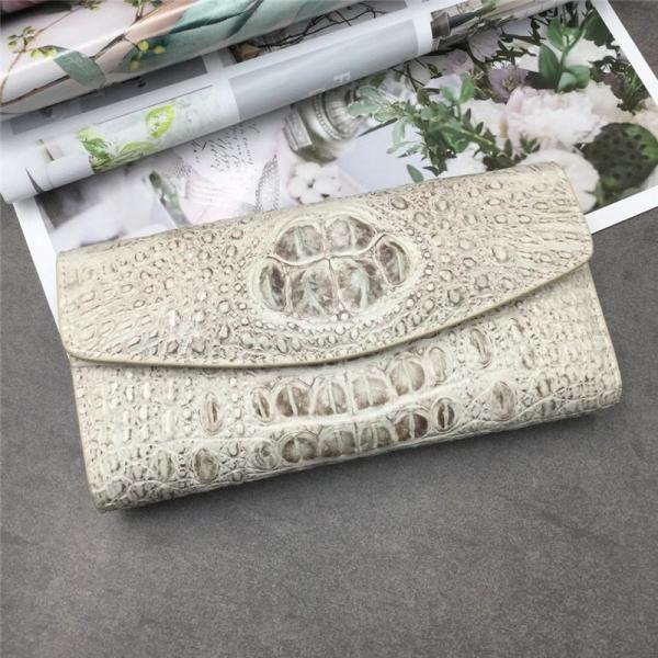 Authentic Exotic Crocodile Skin Women Long White Wallet Female Large Card Holders Genuine Alligator Leather Lady Clutch