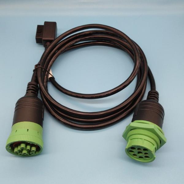 Green Deutsch 9 Pin Female to Right Angle OBD2 OBD-II Female and Threaded J1939 Jamnut Male Splitter Y Cable