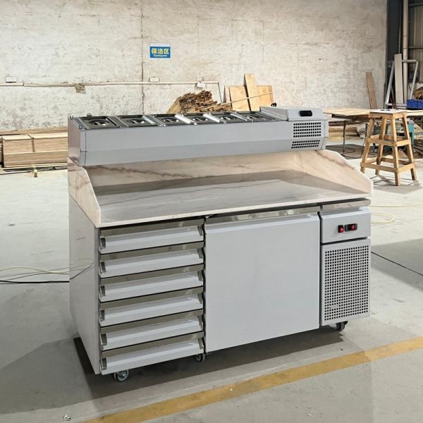 Marble Top Stainless Steel Display Refrigerated Pizza Counter Pizza Prep Table