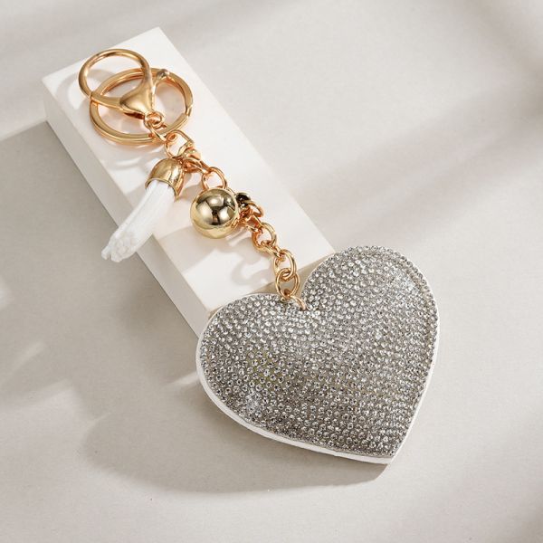 GUGEER Rhinestone Heart Charm Keychain - Cute Bag Purse Handbag Accessories - Tassel Key Chain for Women Men