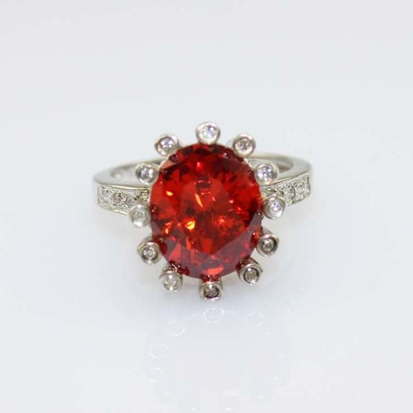 Women' Jewellery Sterling Silver Oval Garnet Cubic Zircon Ring(S-RT719)