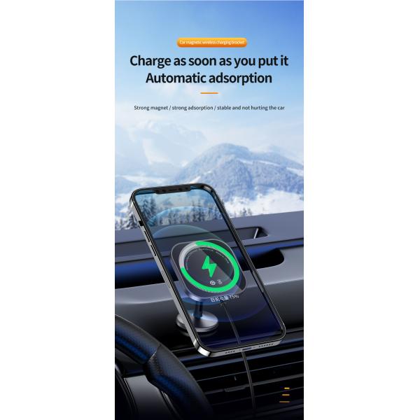 Magnetic Charging Mobile Phone Car Holder 15w Wireless Car Charger Mount Auto-sensing Car Phone Holder