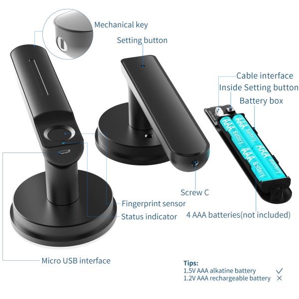 D01 Smart Keyless Entry Door Lock With Handle, Fingerprint Door Lock For Room/Office/Apratment