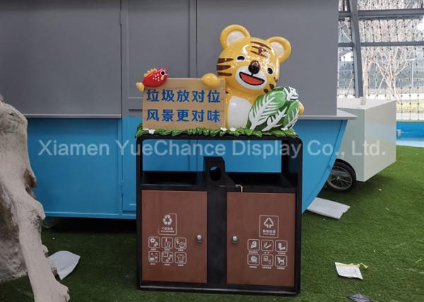 Durable Indoor Decorative Metal Trash Can With Fiberglass Tiger Sculpture