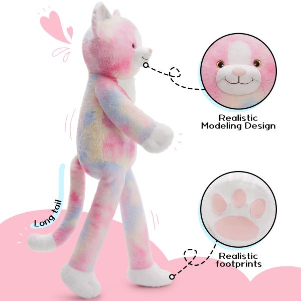 3lbs Weighted Cat Stuffed Animal 39 Inch Large Stuffed Cat Plush with Long Legs Pink Cat Plush Pillow Toy Boys Girls Christmas