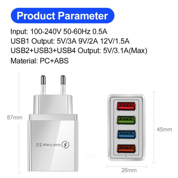 Huawei Xiaomi Iphone PCT CE 5V3.1A 56g Universal USB Charger