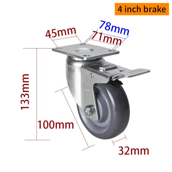 EDL Medium Duty 4 pulgadas 150 kg Plate TPU Caster por tipo rígido, giratorio y freno