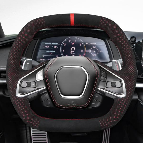 Car accessories Hand Stitched Soft Black Suede Steering Wheel Cover for Chevrolet Corvette (C8)  2020-2023