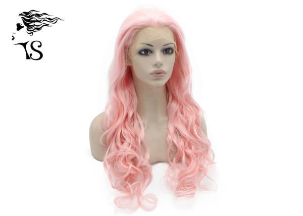 Long Pink Lace Front Wigs Synthetic Hair Deep Wave For Drag Queen Show Tangle Free