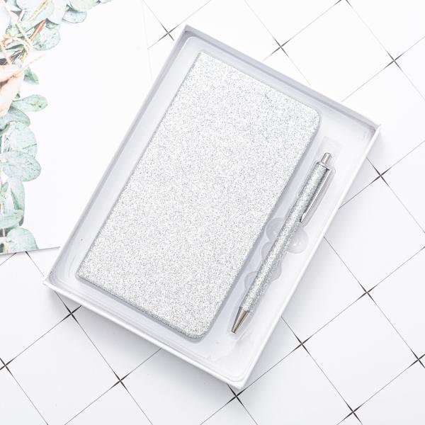 Custom A6 Glittery PU Leather Journal Set With Pen for Daily Weekly and Monthly Planning