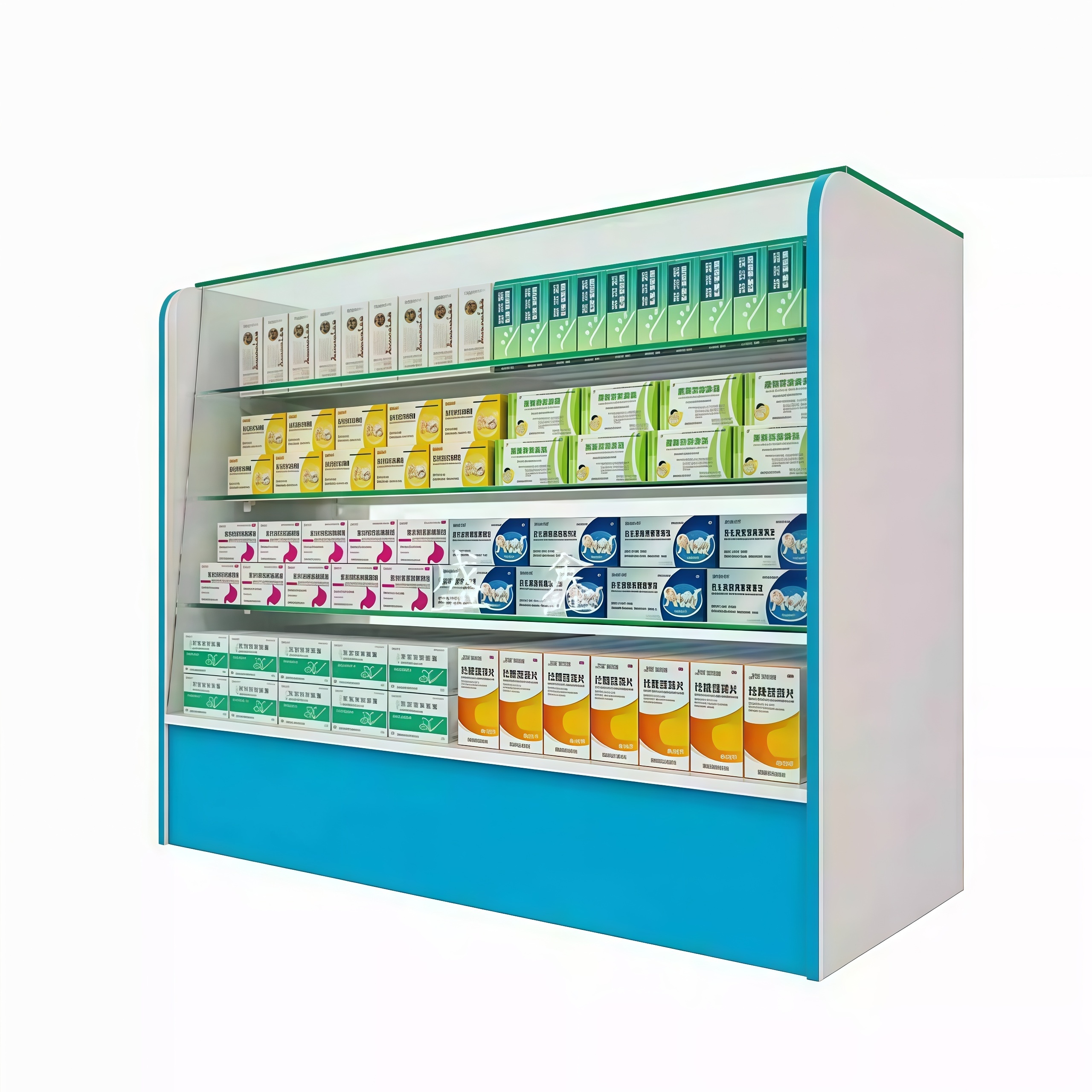 Custom Medical Retail Wall Shelving and Pharmacy Showcase Cabinets for Drugstore Interior Furniture Design