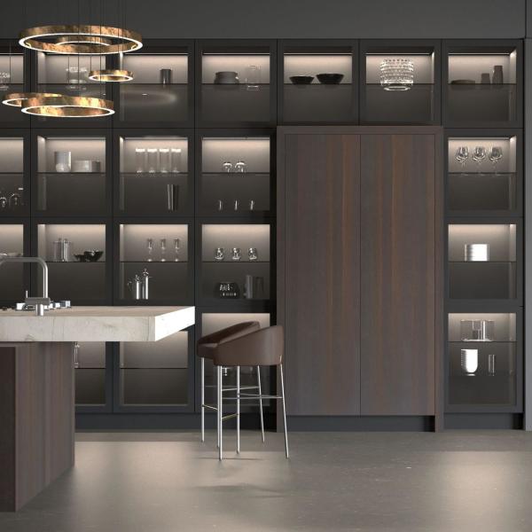 Meubles de cuisine de luxe en bois suspendu au mur maison personnalisée intelligente armoire de cuisine modulaire design moderne