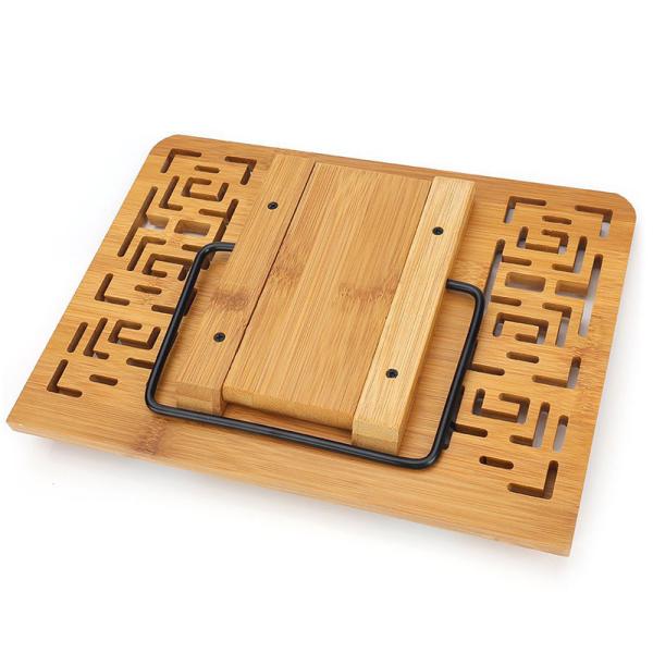 Porta-tabletas em forma de rectângulo de banco de livros de bambu natural com aparência retro oca