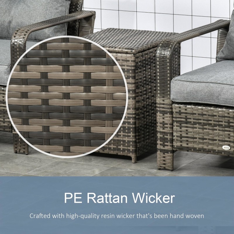Commercial PE Rattan Outdoor Lounge Set with Handwoven PE Rattan and Powder-Coated Aluminum Frame Including Storage Side Table