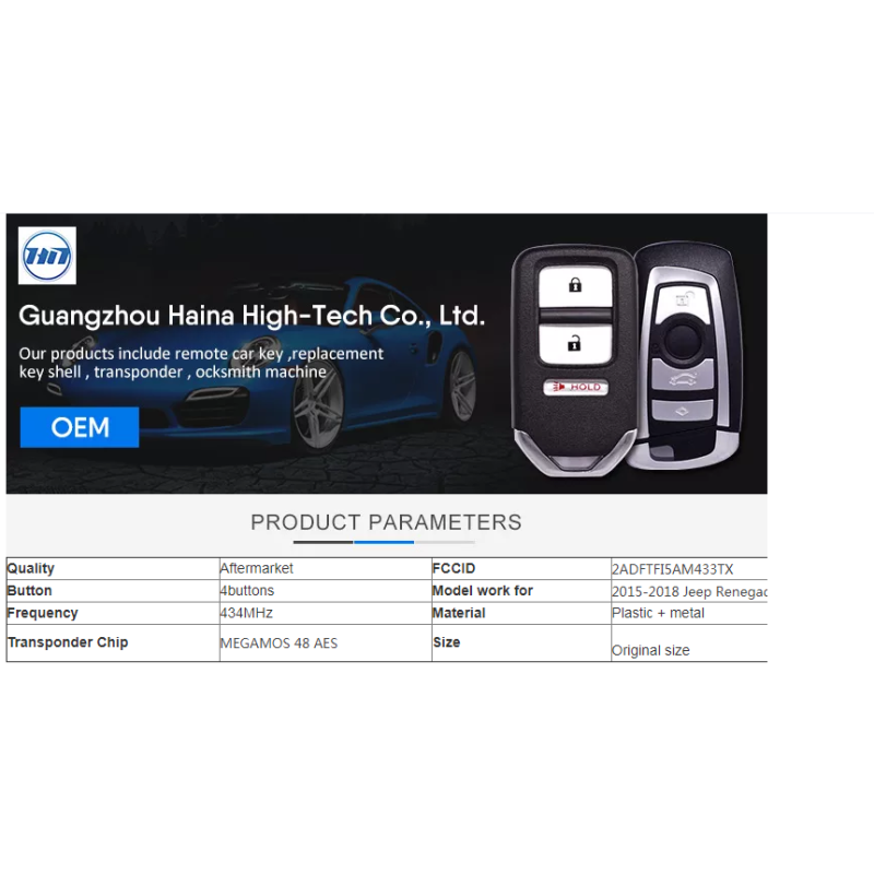 433/434Mhz MEGAMOS 48 AES Transponder FCC ID 2ADFTFI5AM433TX 2015-2018 Jeep Renegade