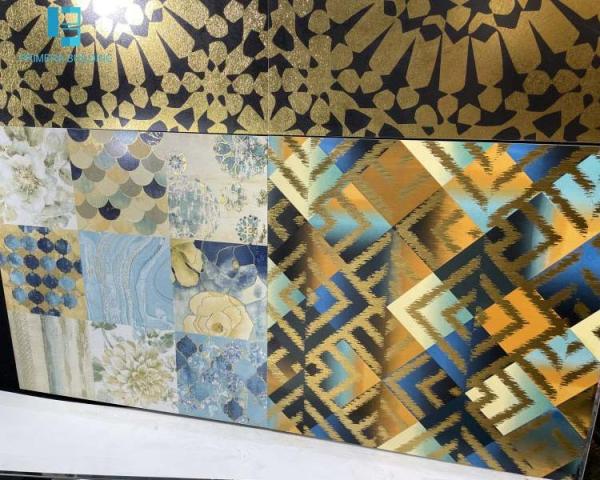 600x600mm Golden Porcelain Floor Tiles 3D Inkjet Printed