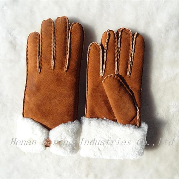 Fashion Double Face Shearing Sheepskin Leather Winter Gloves with Bowknot for Lady