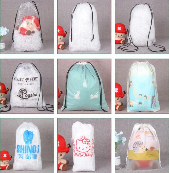 Waterproof Cartoon Frosted CPE PE Drawstring Gift Bag Eco-Friendly Custom Clothing Packaging Bag